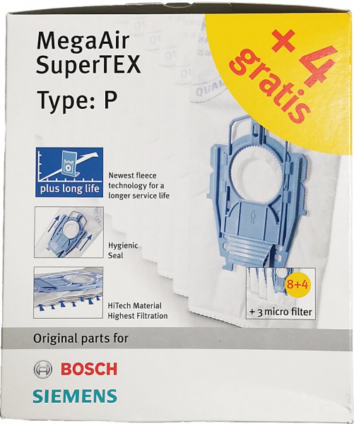 8 + 4 Microfaser Staubsaugerbeutel - Bosch/Siemens - MegaAir SuperTEX Type: P